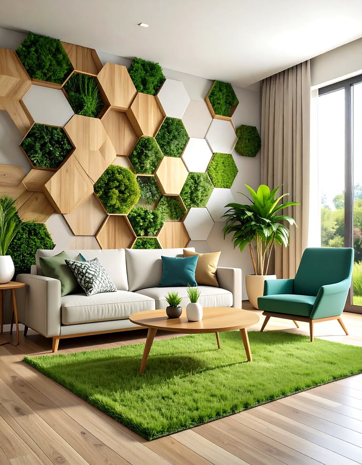 Warm wood slat feature wall in a modern interior