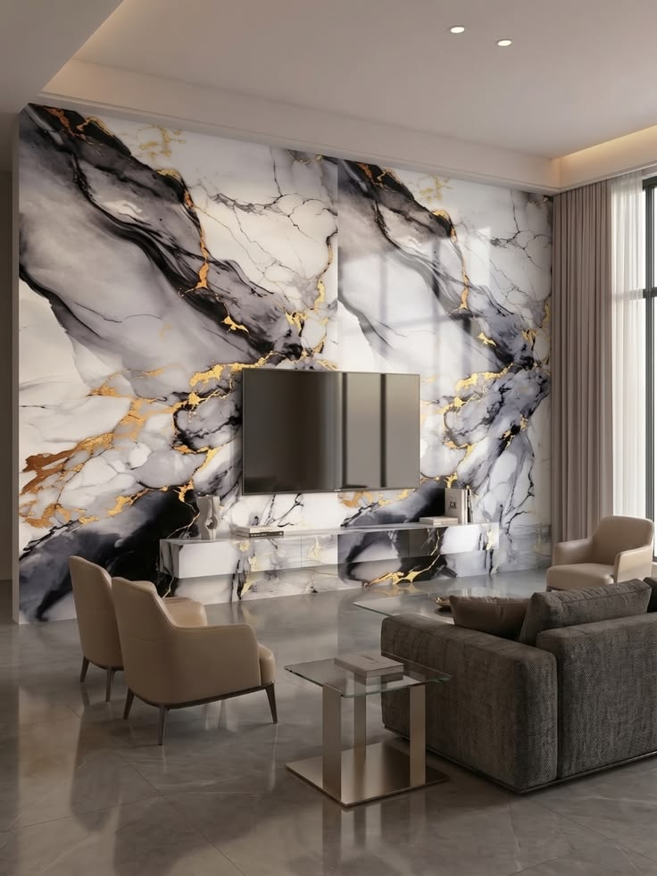 Luxury dark interior with elegant marble-inspired finishes