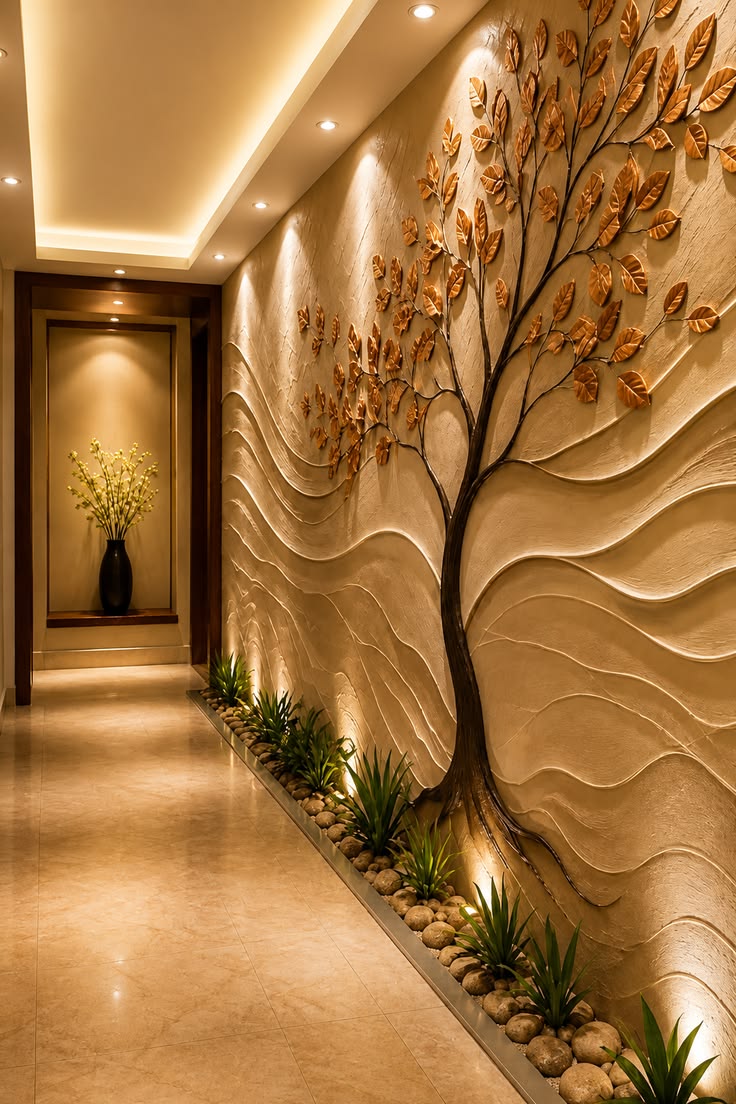 Luxury modern interior with decorative feature walls