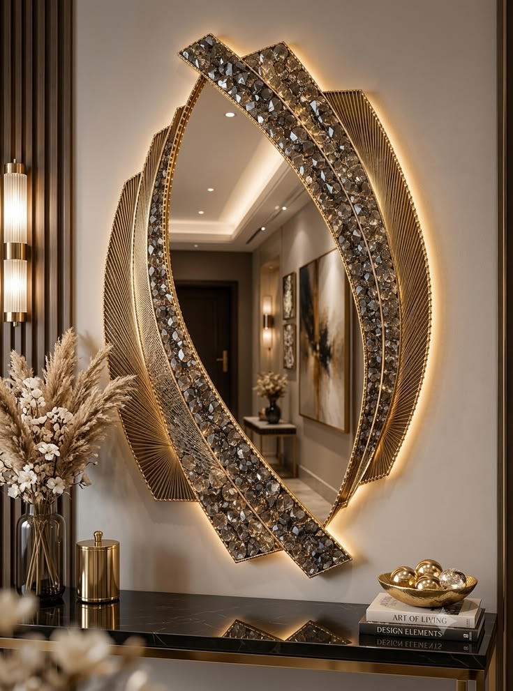 Designer mirror and elegant contemporary interior decor