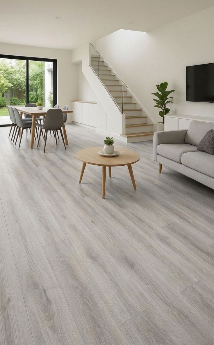 Modern interior with elegant SPC flooring and contemporary furniture