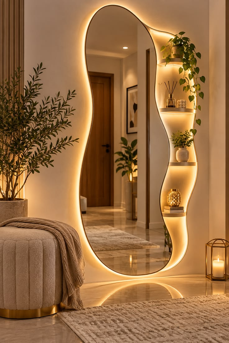 Elegant modern interior with decorative mirrors and premium interior styling