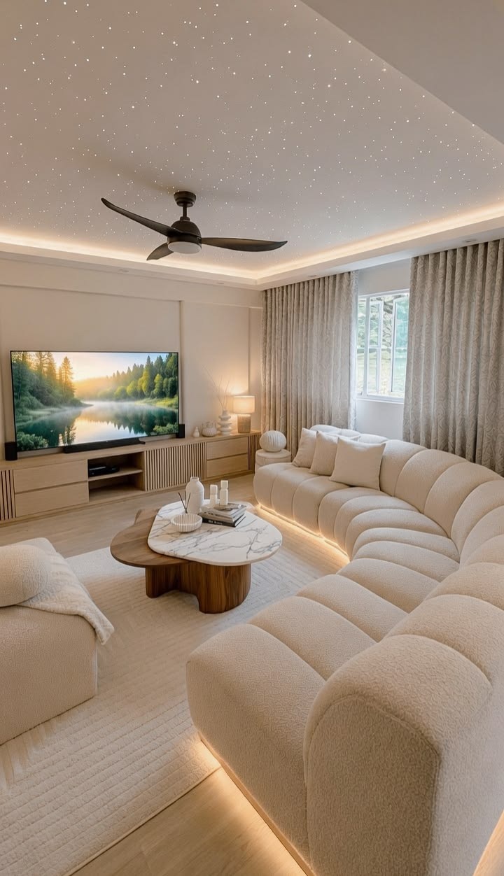 TV Lounge with wood panels