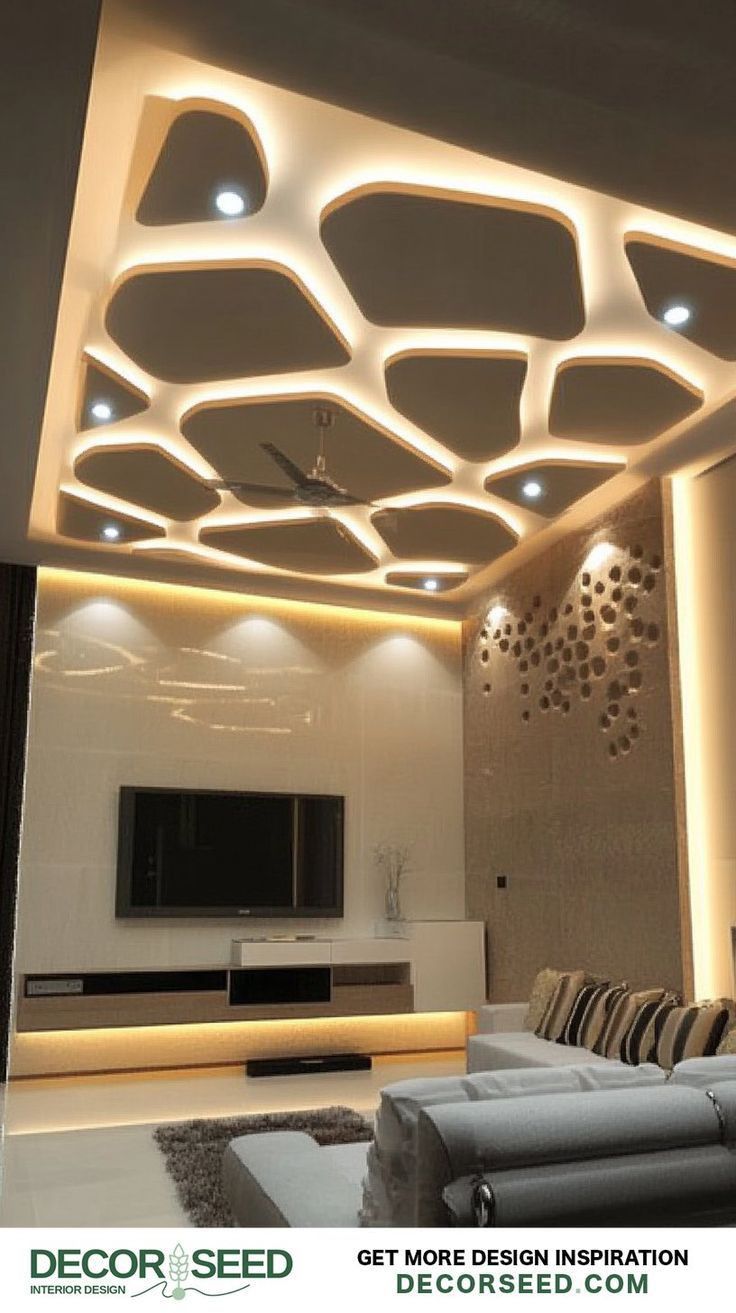 Modern false ceiling design with elegant living room lighting